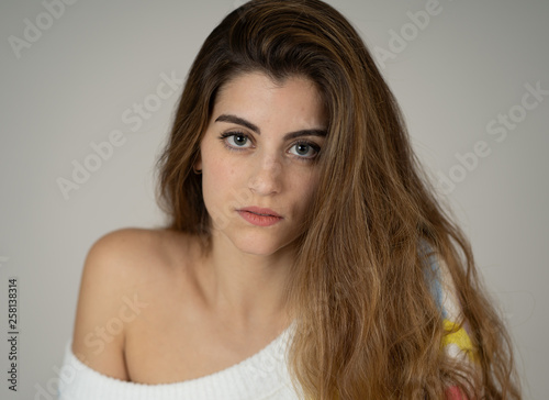 Portrait of an attractive girl with happy and smiling face. In beauty, model and fashion concept