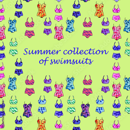 seamless pattern with summer collection of swimsuits