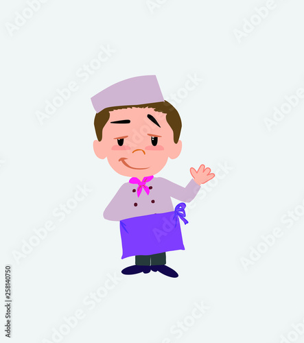 Chef waving with a dreamy expression.