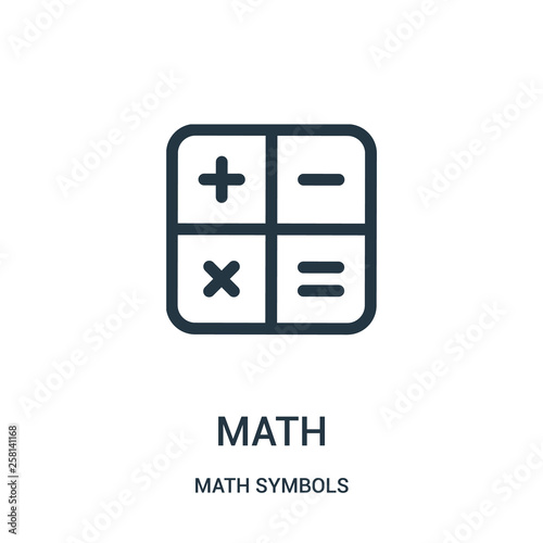 math icon vector from math symbols collection. Thin line math outline icon vector illustration.