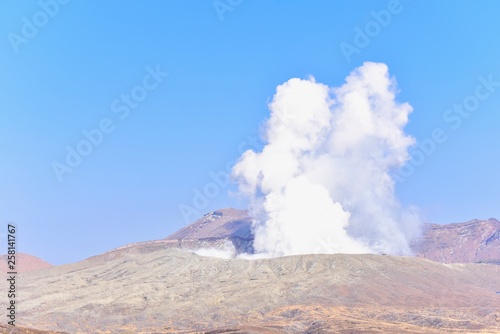 Volcano Smoke from Nakadake Peak of Mount Aso 