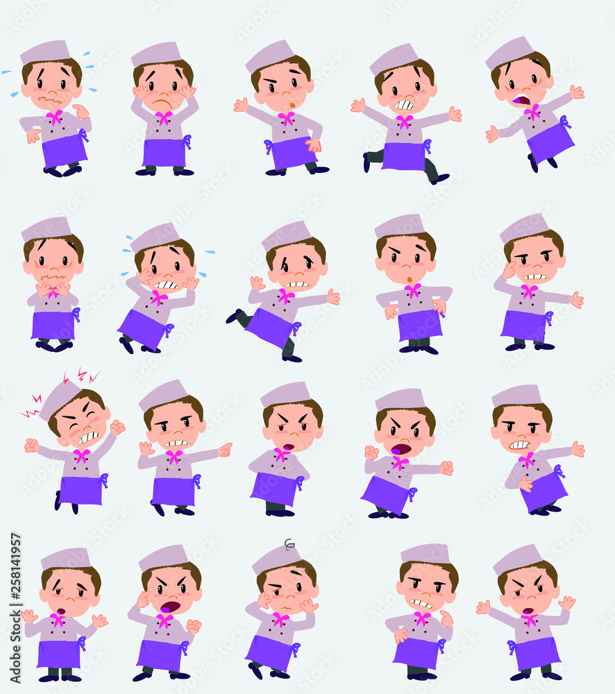 Cartoon character chef. Set with different postures, attitudes and poses, always in negative attitude, doing different activities in vector vector illustrations. Cartoon character chef. Set with different postures, attitudes and poses, always in negative attitude, doing different activities in vector vector illustrations.