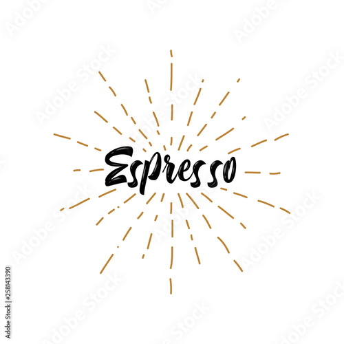  The phrase espresso with  vintage sun rays  isolated on white background - Vector