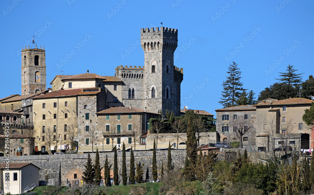 scenic view of San Casciano dei Bagni medieval village in Val d'Orcia