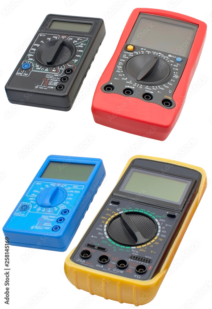 Digital  multimeters on a white