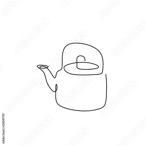 continuous line drawing of the teapot kitchen appliance.
