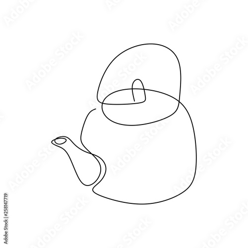 continuous one line drawing of the teapot kitchen appliance.