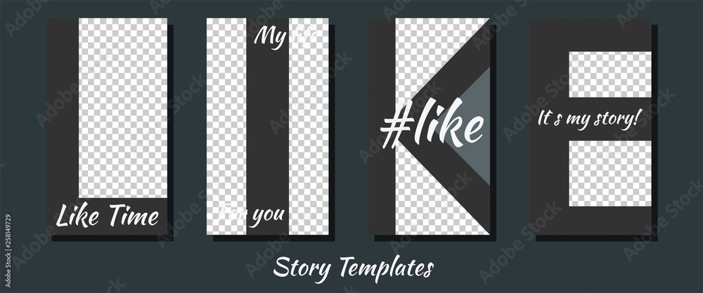 A set of minimalist stories for social networks. Frame for your photos. Seth to create your unique content. Templates for stories. Pattern in the shape of letters.