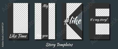 A set of minimalist stories for social networks. Frame for your photos. Seth to create your unique content. Templates for stories. Pattern in the shape of letters.
