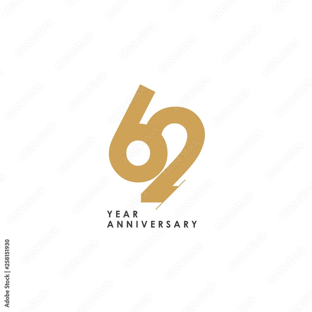 Naklejka premium 62 year Anniversary Logo Vector Template Design Illustration