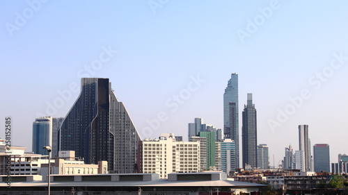 Building with blue sky background cityscape Bangkok, Thailand. 