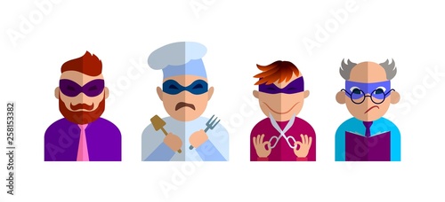 characters of different professions in masks of superheroes