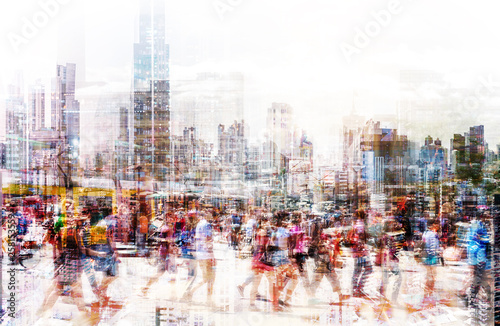 Crowd of anonymous people walking on busy city street - abstract city life concept photo
