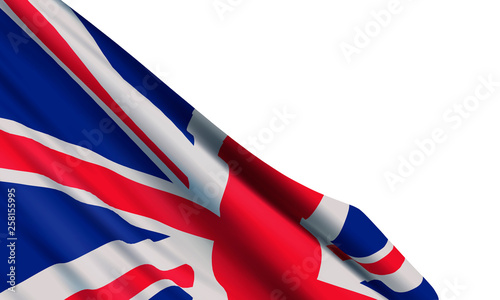 Background with realistic flag of the United Kingdom (Great Britain) and Northern Ireland on a white background.