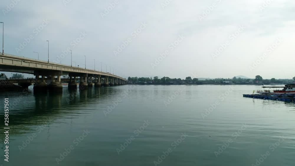 Aerial drone view of beautiful tropical sea with Sarasin bridge in Phuket Thailand Aerial drone view of beautiful tropical sea with Sarasin bridge in Phuket Thailand