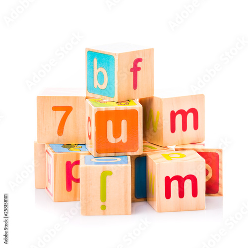 Toy cubes. Baby collection. ABC letters made from baby toys