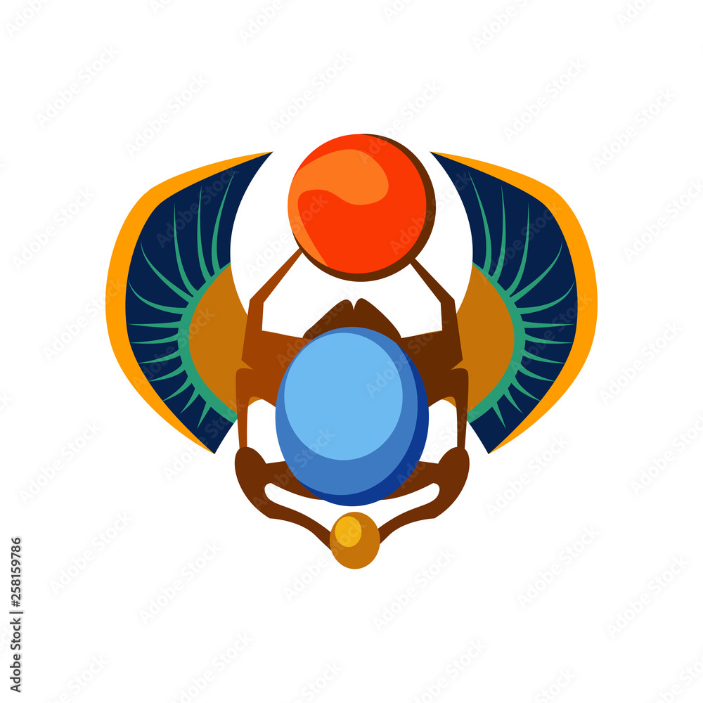 Sacred scarab vector illustration. Historic, ancient, antique. Ancient Egypt concept. Cartoon illustration can be used for topics like history, museum, souvenir Sacred scarab vector illustration. Historic, ancient, antique. Ancient Egypt concept. Cartoon illustration can be used for topics like history, museum, souvenir