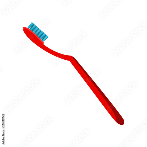 Red toothbrush illustration. Bathroom, hygiene, brush. Dental care concept. Vector illustration can be used for topics like stomatology, hygiene, daily routine