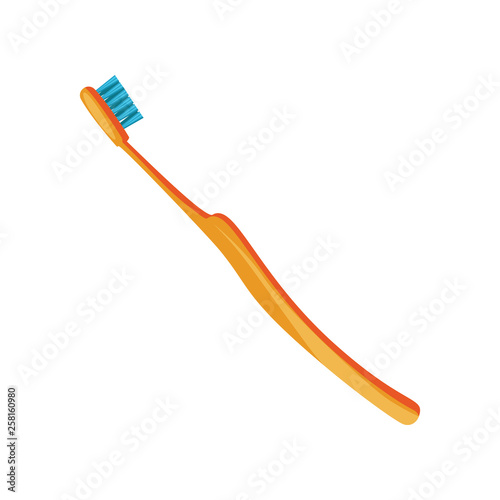 Orange toothbrush illustration. Bathroom, hygiene, brush. Dental care concept. Vector illustration can be used for topics like stomatology, hygiene, daily routine