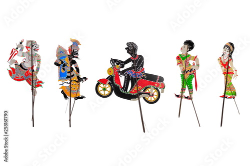 A group of Thai traditional shadow puppet (Nang Talung) isolated on white background. 