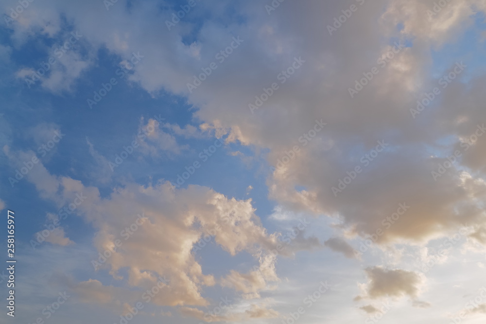 view of fat clouds moving with blue sky background.