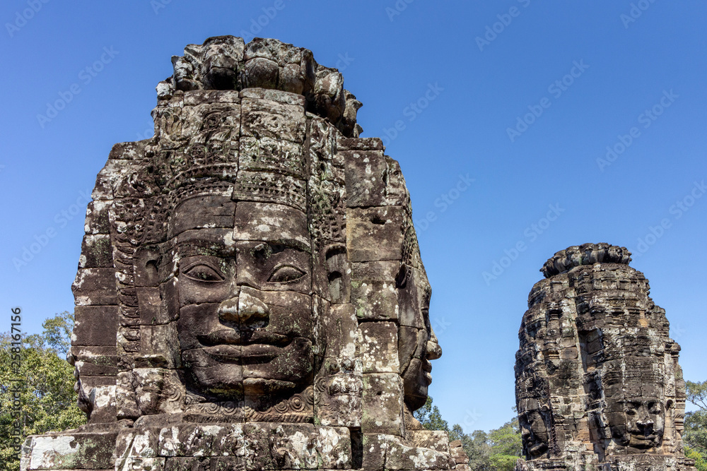 Bayon Temple, erected in séc. XII at Angkor Thom, the last capital city of the Khmer empire, UNESCO heritage site, Angkor Historical Park. Siem Reap, Cambodia.