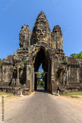 South Gate entrance to Angkor Thom, the last and most enduring capital city of the Khmer empire, UNESCO heritage site, Angkor Historical Park. Siem Reap, Cambodia.