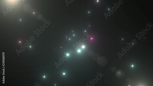 Abstract purple, white, green glitter particles background. Luxury premium product design template backdrop. Magic light radiance. Copy space.