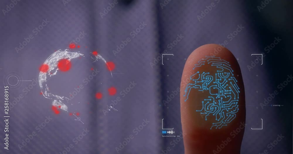 Person accessing a hologram with a fingerprint. Man, access to a modern hologram of a personal database with the discovery of fingerprint identification. Concept: Science, Car, Hologram, Viruses, DNA.