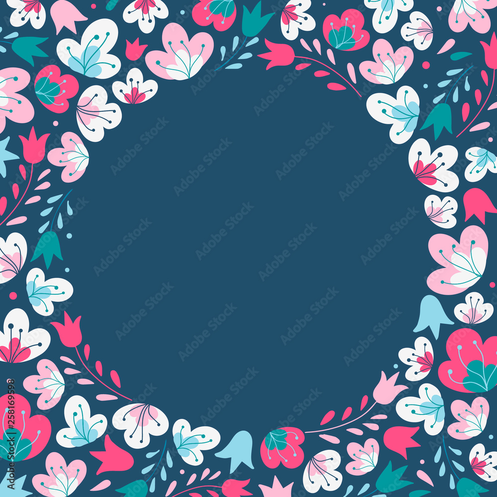 Cute empty floral frame for invitation, card, poster, print, banner template design