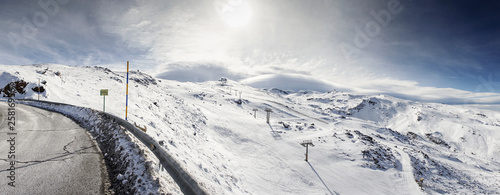 Spain, Andalusia, province of Granada, panoramic view of ski resort of Sierra Nevada in winter photo