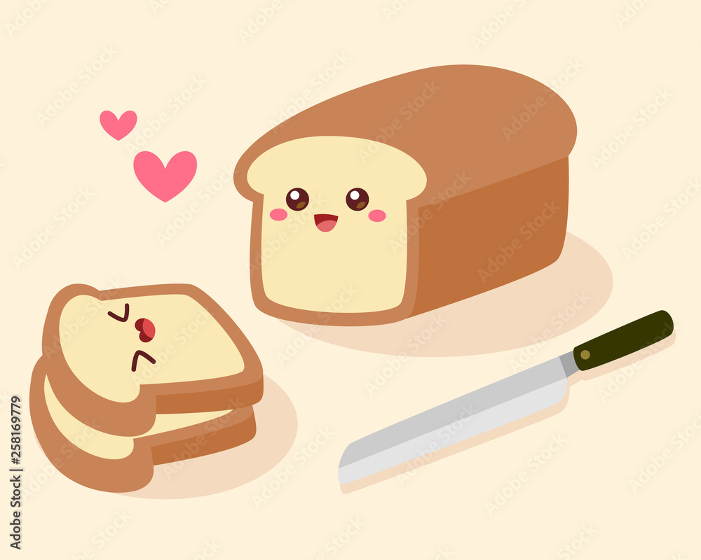 cute bread and Bread knife with kawaii faces. lovely flat vector style illustration. cute bread and Bread knife with kawaii faces. lovely flat vector style illustration.