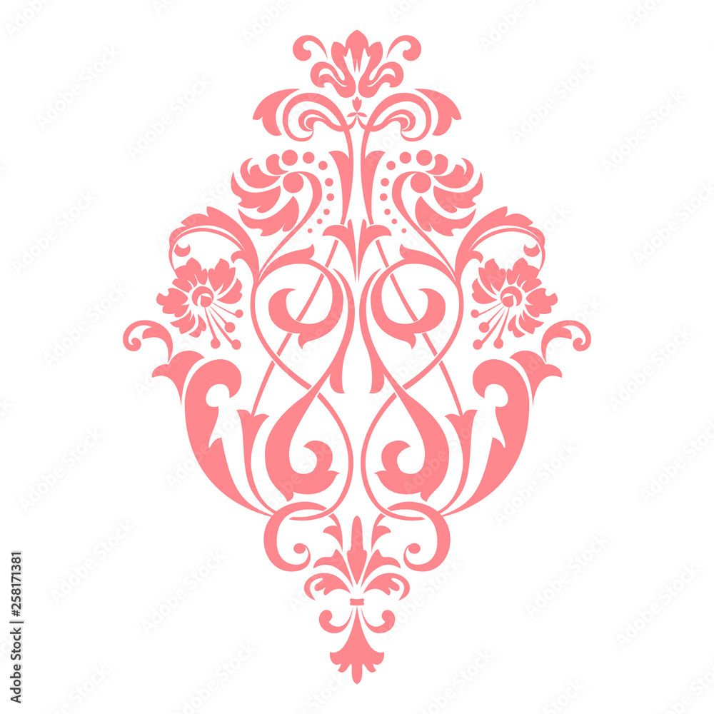 Damask graphic ornament. Floral design element. Pink vector pattern Damask graphic ornament. Floral design element. Pink vector pattern
