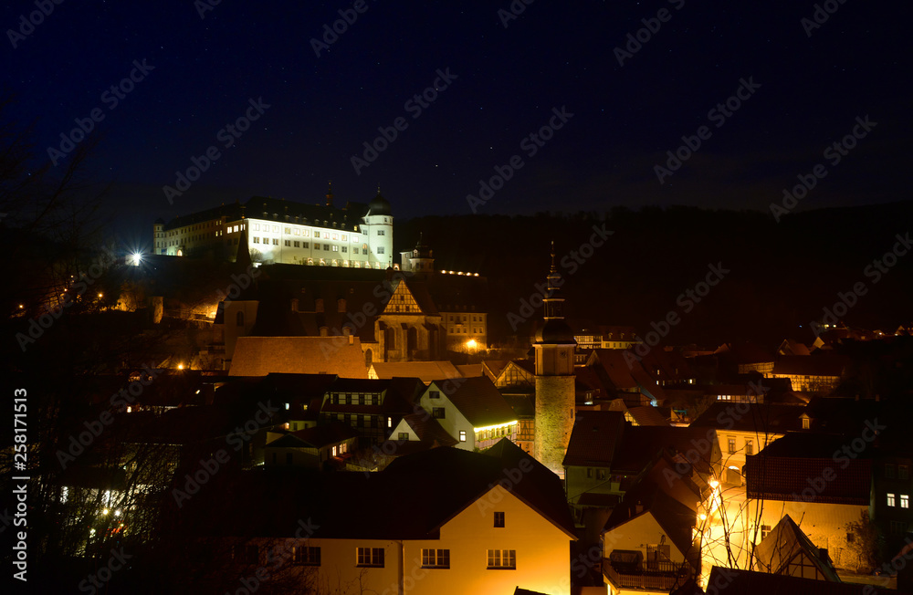 Stolberg at the german Harz region by night with castle and old town