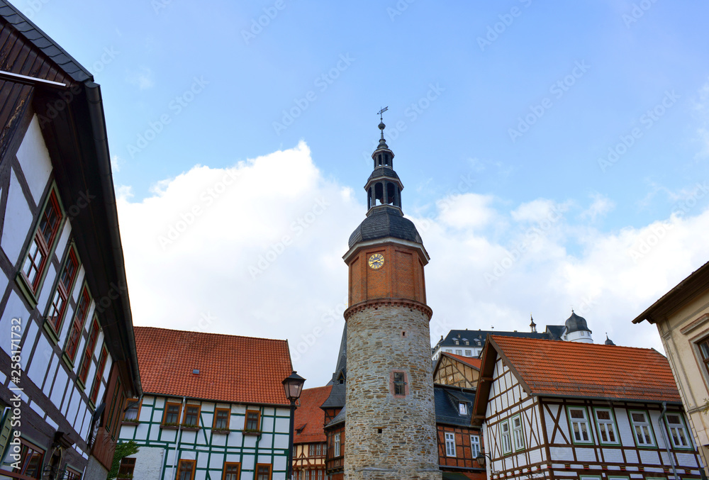 Old town Stolberg, Harz with tower historic buildings and castle Old town Stolberg, Harz with tower historic buildings and castle