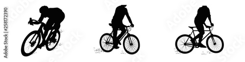 Set silhouette of a cyclist male on white background