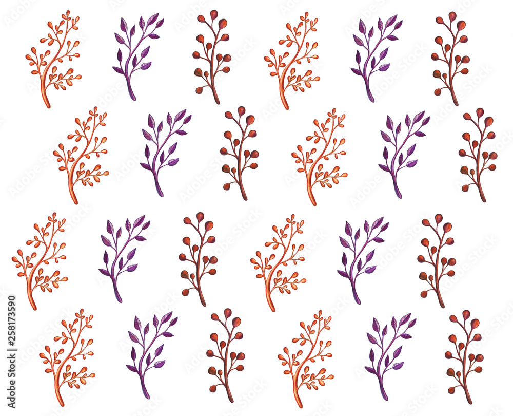 Hand drawn brunch flower summer spring illustration color background wedding Hand drawn brunch flower summer spring illustration color background wedding