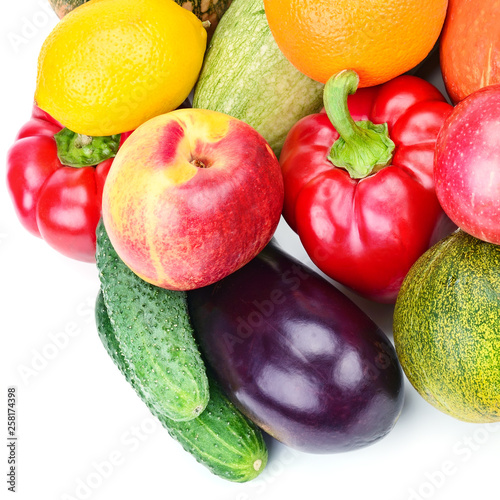 Fruits and vegetables isolated on a white background.