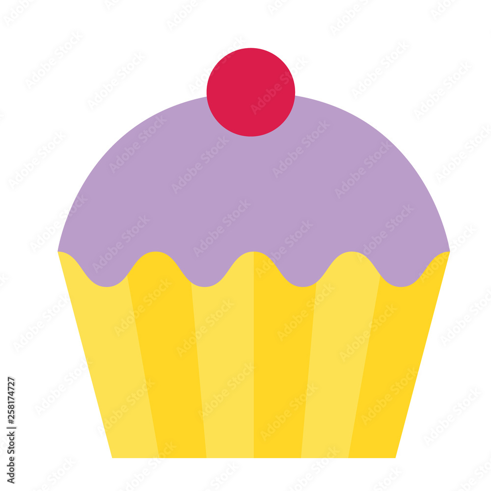 Purple cupcake flat illustration on white Purple cupcake flat illustration on white