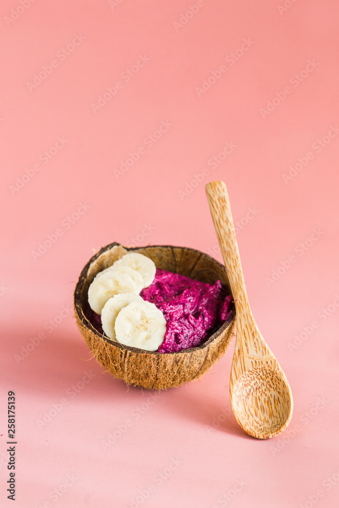 Pink Smoothie bowl, Coconut shell bowl , bowl made from coconut shell