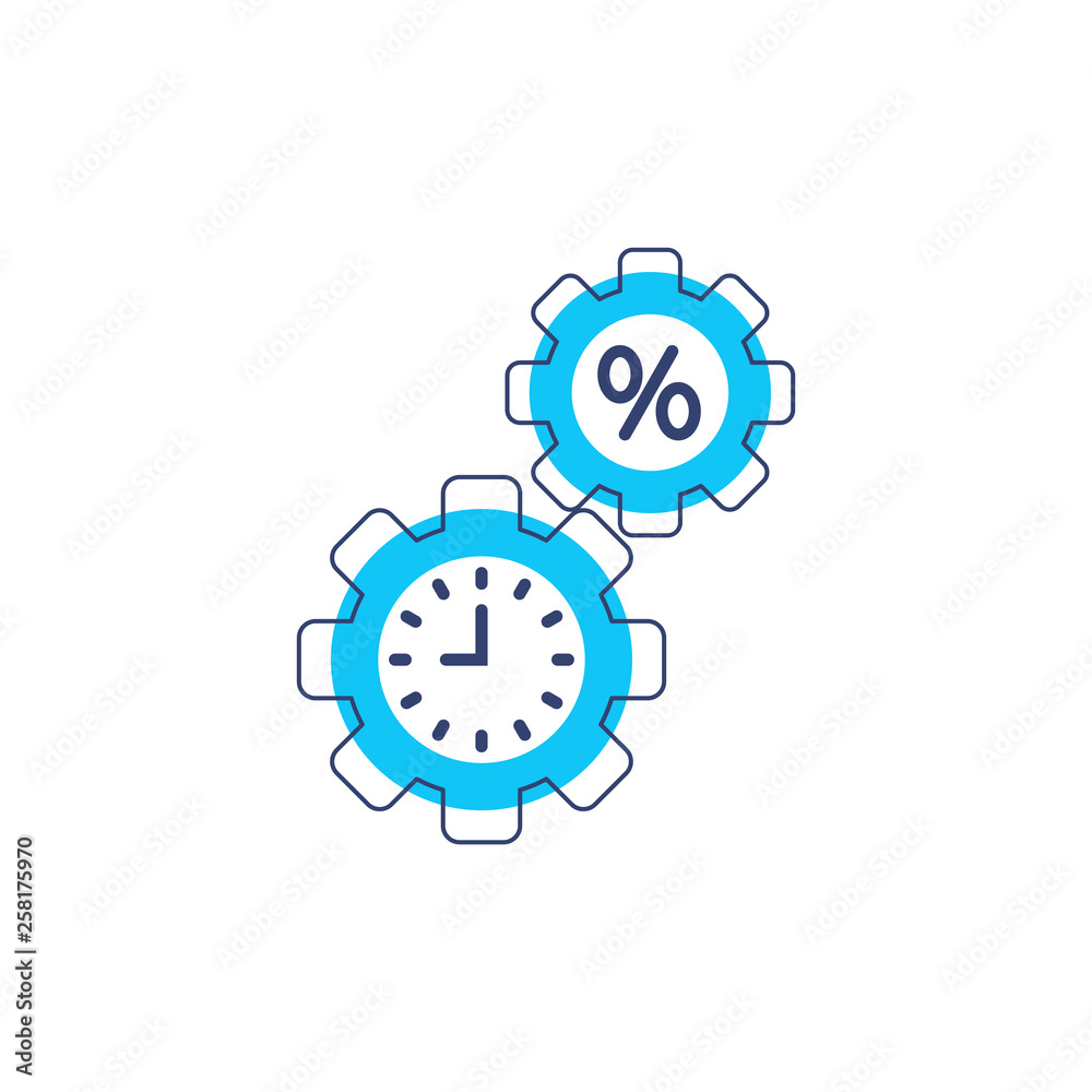 Loan timing icon. Time and interest icon. Clock and percent sign. Banking, Finance concept. Vector illustration for topics like debtor delay, penalty, deadline, business, finance, economy Loan timing icon. Time and interest icon. Clock and percent sign. Banking, Finance concept. Vector illustration for topics like debtor delay, penalty, deadline, business, finance, economy