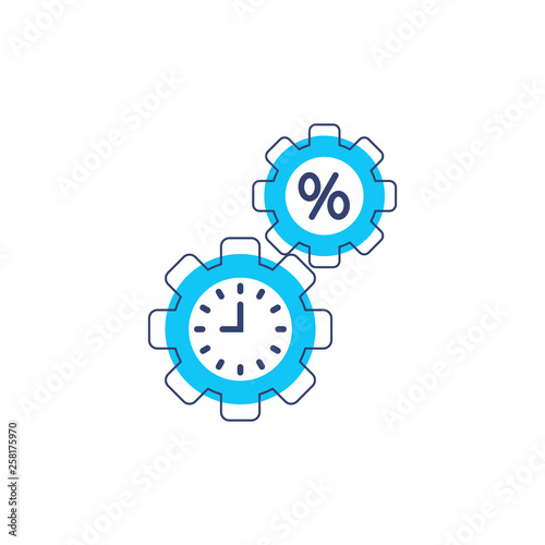 Loan timing icon. Time and interest icon. Clock and percent sign. Banking, Finance concept. Vector illustration for topics like debtor delay, penalty, deadline, business, finance, economy