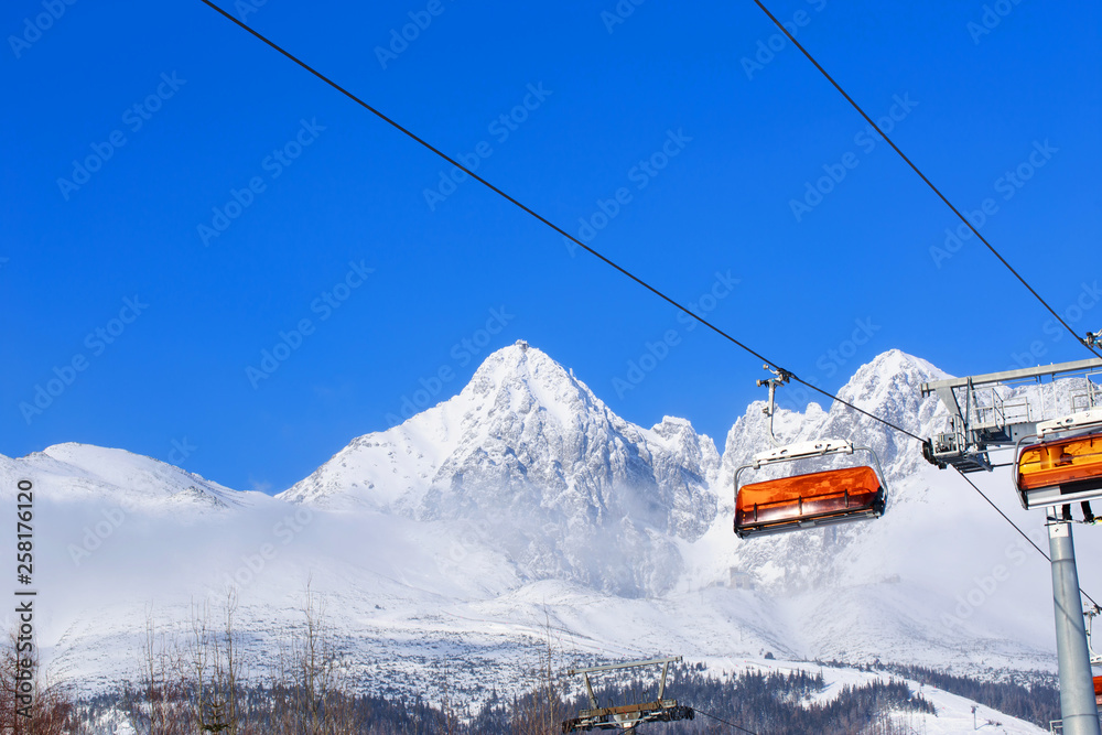 Fototapeta premium Chair lifts on the mountains