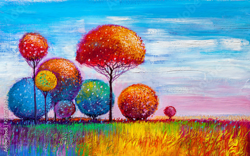 Fototapeta Naklejka Na Ścianę i Meble -  Trees, oil painting, artistic background