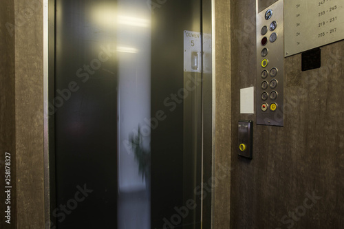 Interior of buttons in elevator. Inside the elevator floor selection buttons. movement,