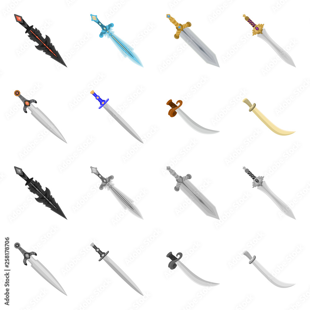 Vector illustration of game and armor sign. Collection of game and blade stock symbol for web. Vector illustration of game and armor sign. Collection of game and blade stock symbol for web.