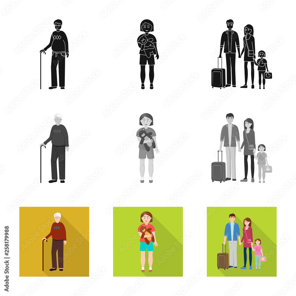 Vector illustration of character and avatar sign. Set of character and portrait vector icon for stock. Vector illustration of character and avatar sign. Set of character and portrait vector icon for stock.