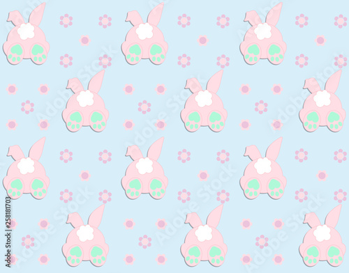 Rabbit pattern texture. Cute vector cartoon background. Bunny foot and tail rabbit children decoration background. Vector