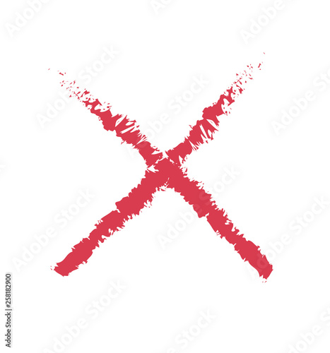 Cross red grunge mark hand drawn isolated on white background vector illustration 