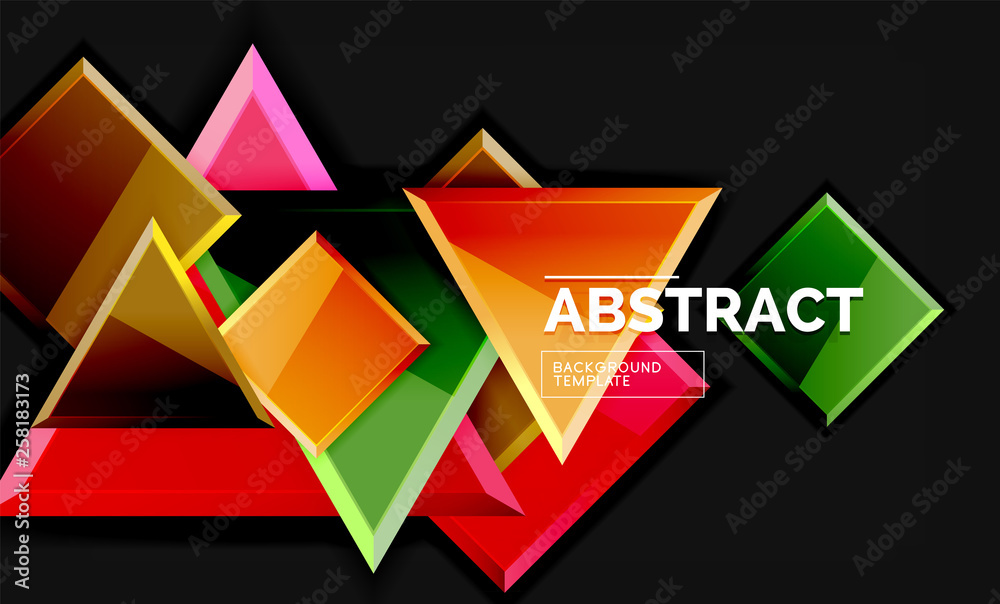 Glossy mosaic style geometric shapes - squares and triangles on black Glossy mosaic style geometric shapes - squares and triangles on black
